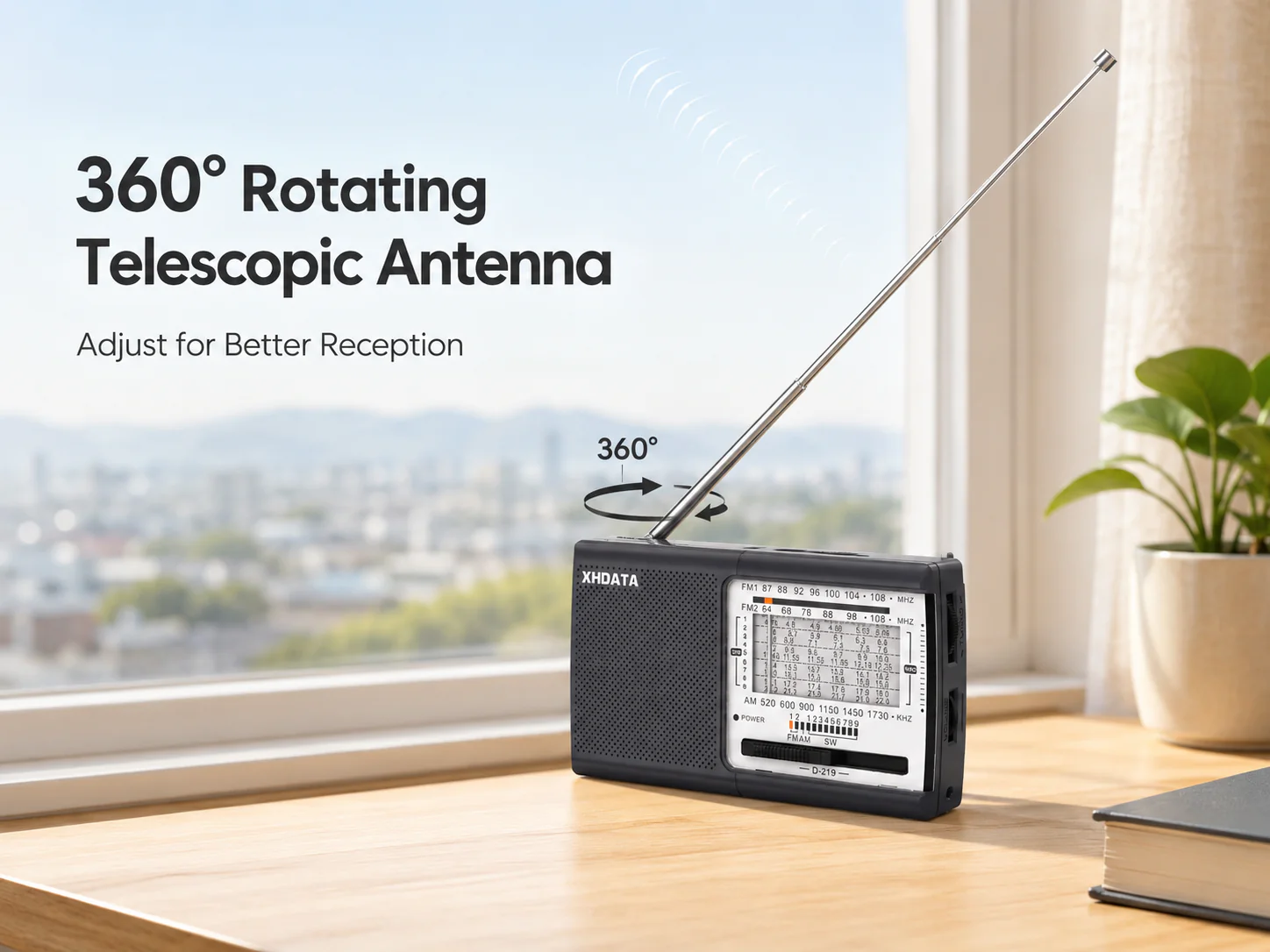 XHDATA D-219 Portable FM / AM / SW Radio – High Sensitivity Shortwave Receiver (Gray Colour) - Image 3