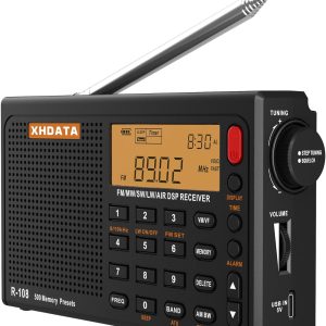 XHDATA R-108 Full Band Digital Radio – FM, SW, MW, LW, AIR BAND - Auto & Manual Scan, ATS, 500 Channel Memory, Alarm & Clock (Black Edition)