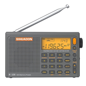 XHDATA R-108 Full Band Digital Radio – FM, SW, MW, LW, AIR BAND - Auto & Manual Scan, ATS, 500 Channel Memory, Alarm & Clock (Gray Edition)