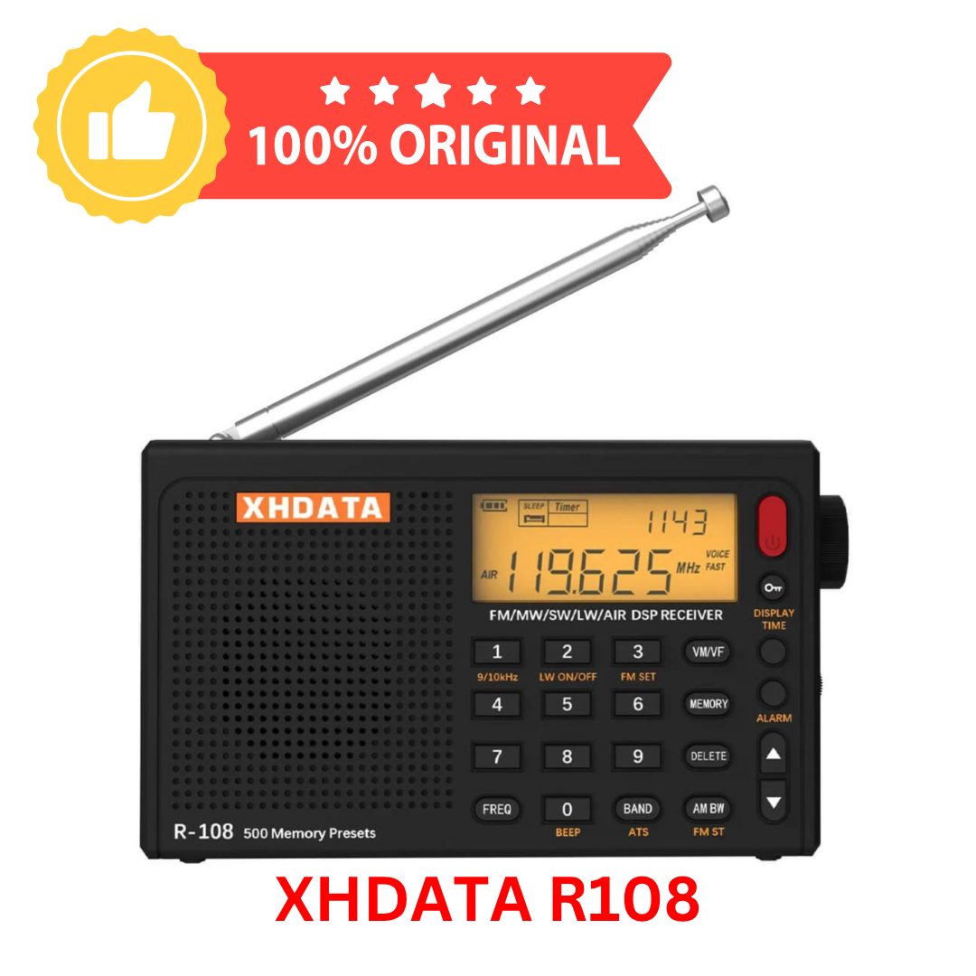 XHDATA R-108 Full Band Digital Radio – FM, SW, MW, LW, AIR BAND - Auto & Manual Scan, ATS, 500 Channel Memory, Alarm & Clock (Black Edition) - Image 2