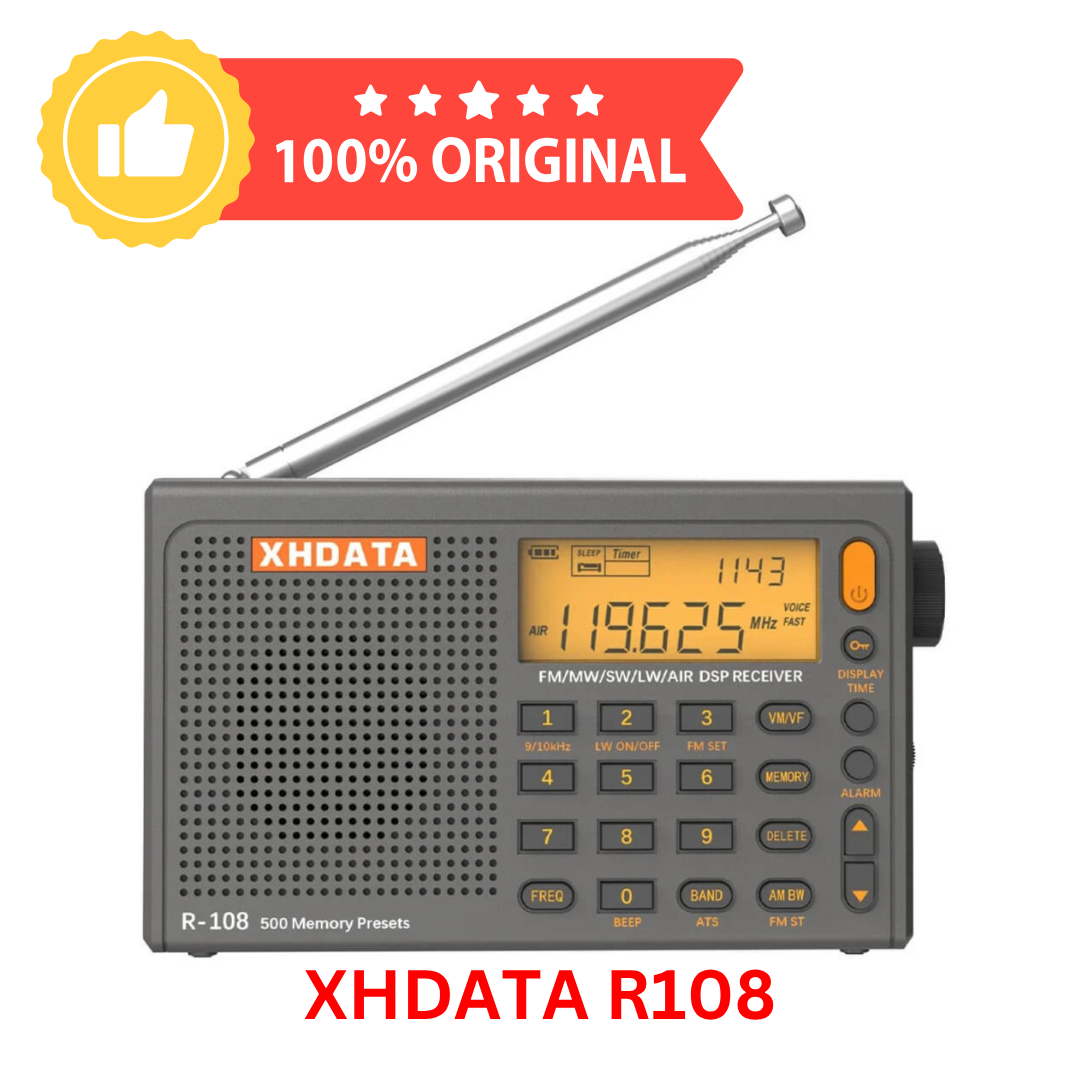 XHDATA R-108 Full Band Digital Radio – FM, SW, MW, LW, AIR BAND - Auto & Manual Scan, ATS, 500 Channel Memory, Alarm & Clock (Gray Edition) - Image 2