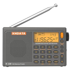 XHDATA R-108 Full Band Digital Radio – FM, SW, MW, LW, AIR BAND - Auto & Manual Scan, ATS, 500 Channel Memory, Alarm & Clock (Gray Edition)