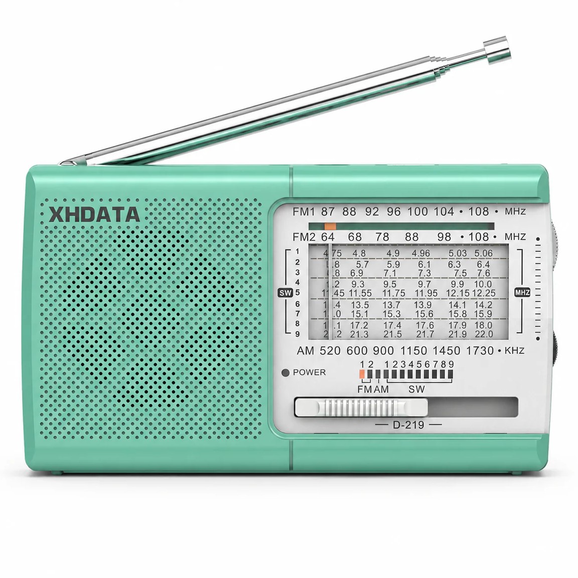 XHDATA D-219 Portable FM / AM / SW Radio – High Sensitivity Shortwave Receiver (New Version-1K, Green Colour)
