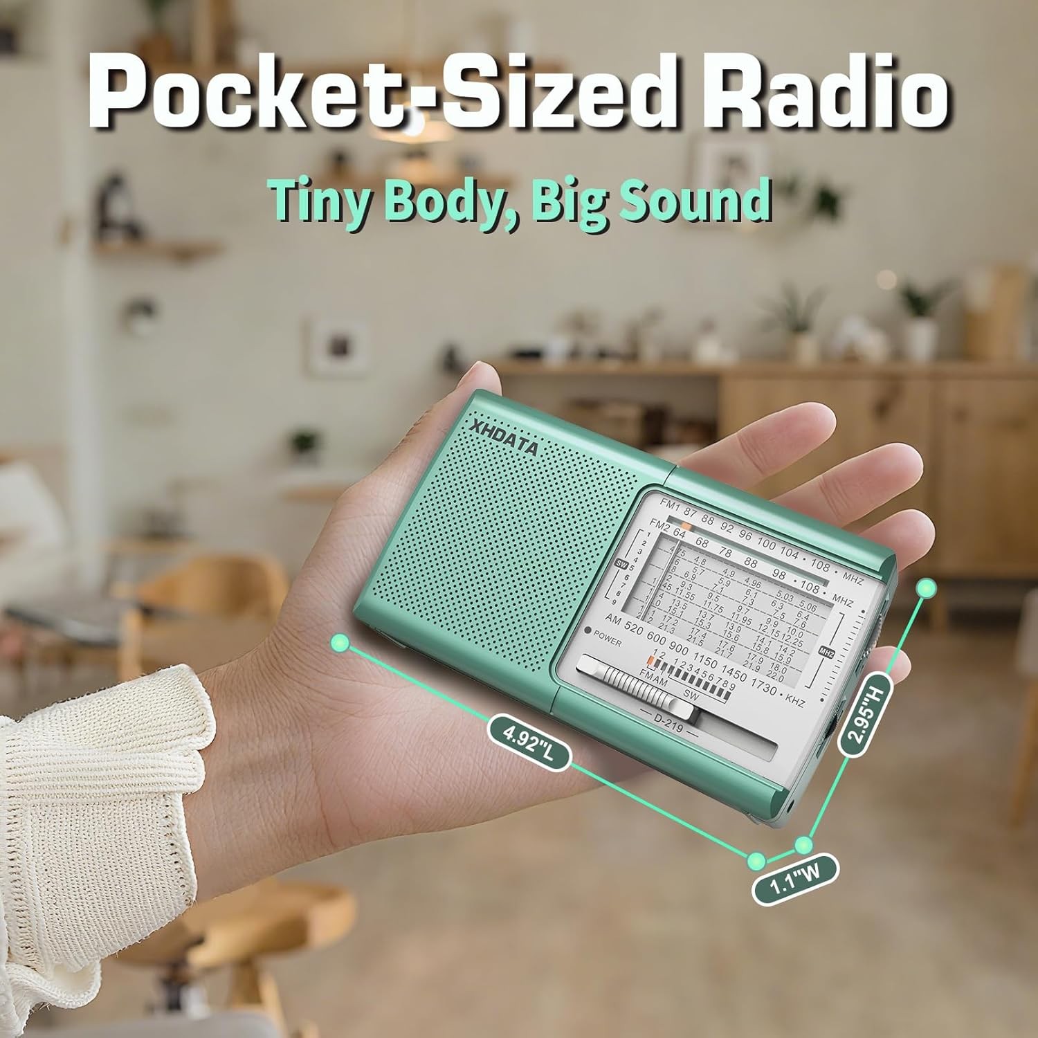 XHDATA D-219 Portable FM / AM / SW Radio – High Sensitivity Shortwave Receiver (New Version-1K, Green Colour) - Image 15