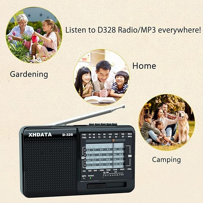 XHDATA D-328 Portable Radio | AM FM SW 12 Band DSP - Rechargeable Radio | MP3 Player & Memory Card Supported - Image 9