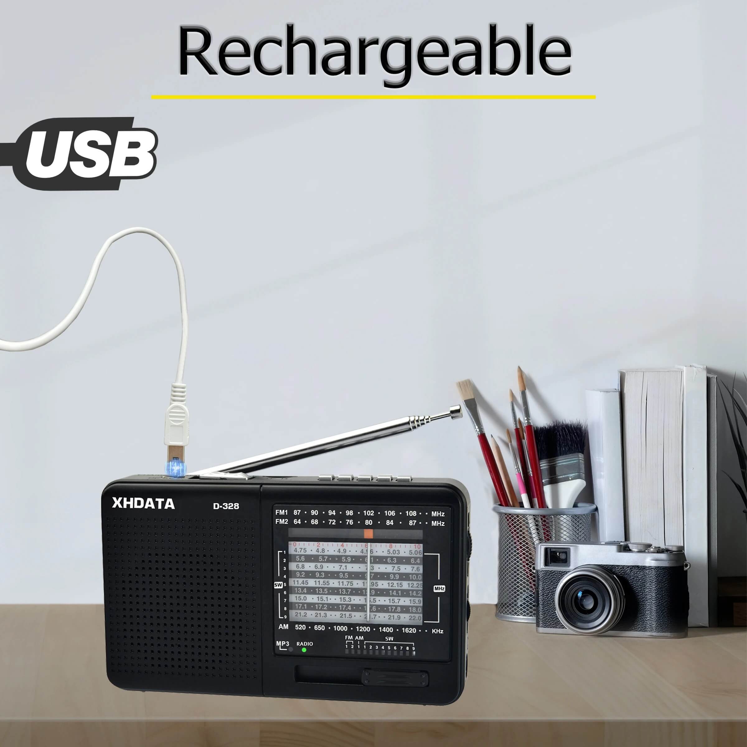 XHDATA D-328 Portable Radio | AM FM SW 12 Band DSP - Rechargeable Radio | MP3 Player & Memory Card Supported - Image 7