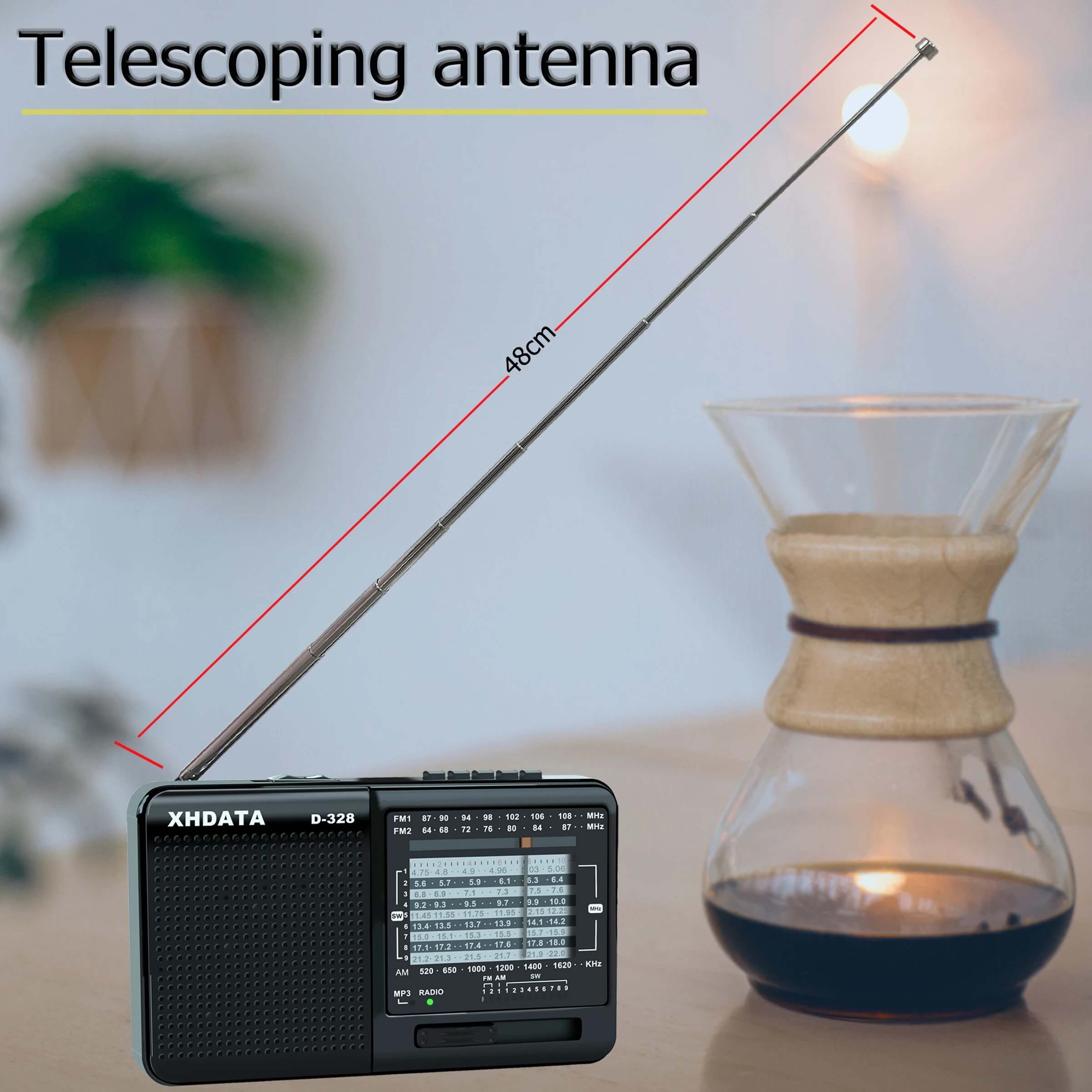 XHDATA D-328 Portable Radio | AM FM SW 12 Band DSP - Rechargeable Radio | MP3 Player & Memory Card Supported - Image 11