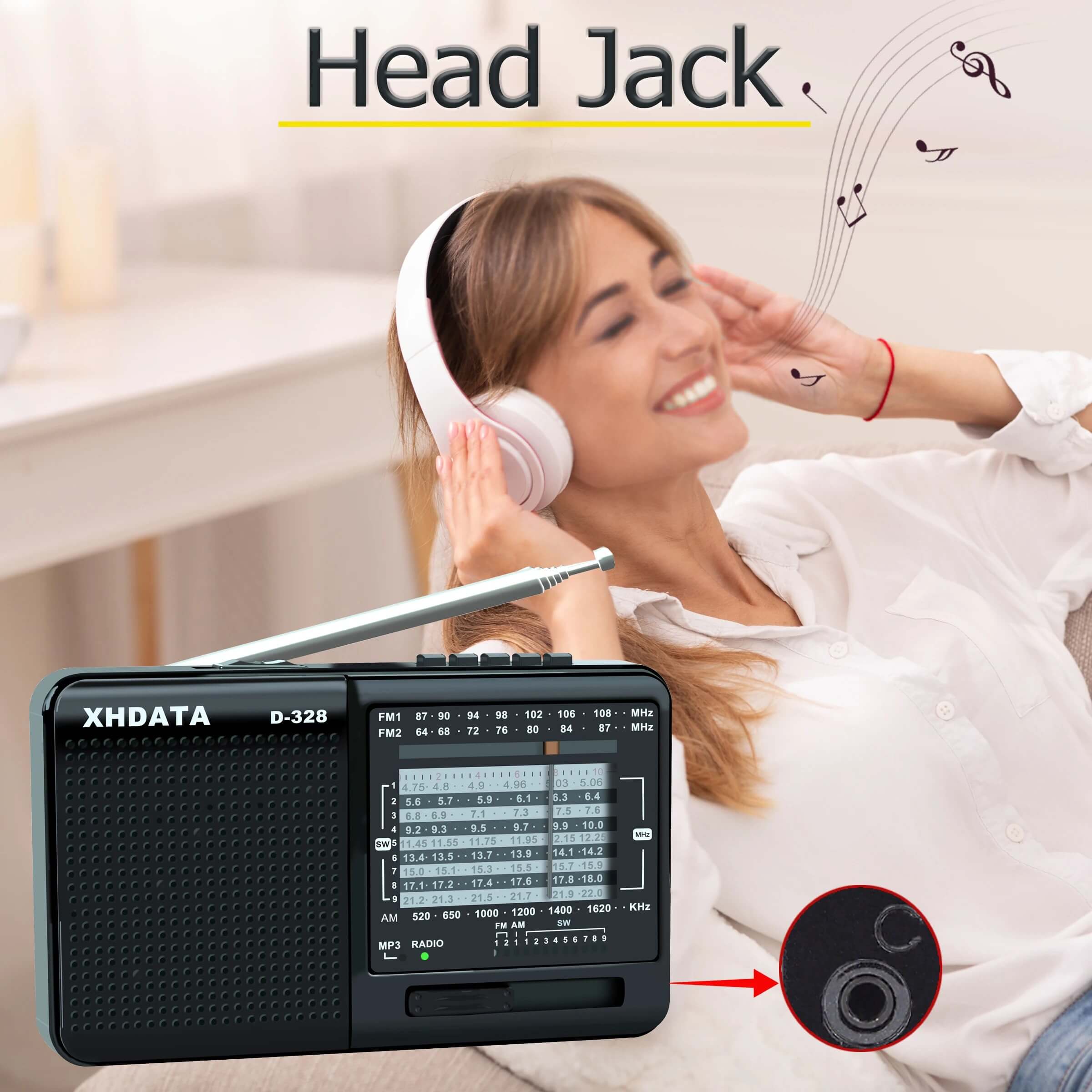 XHDATA D-328 Portable Radio | AM FM SW 12 Band DSP - Rechargeable Radio | MP3 Player & Memory Card Supported - Image 8