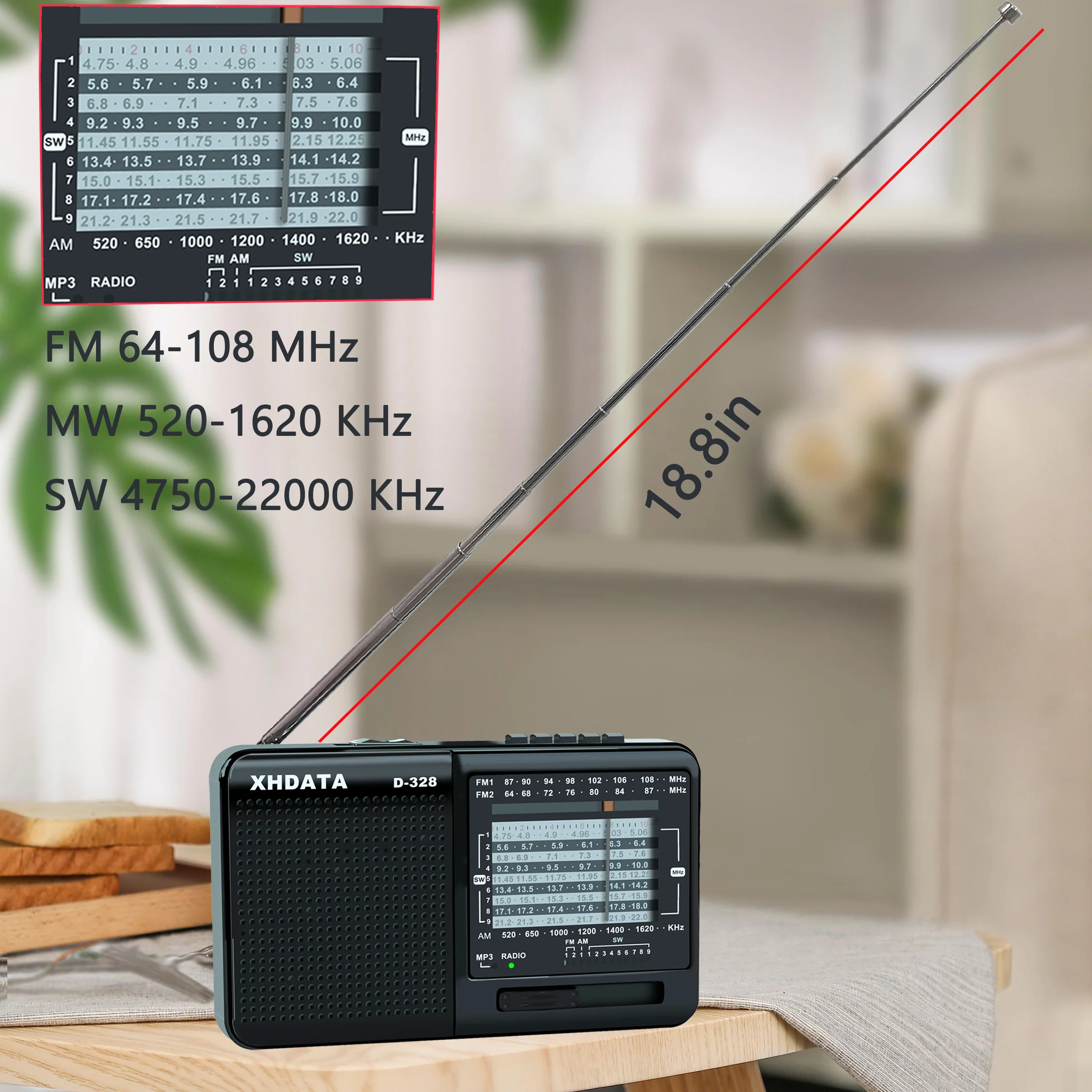 XHDATA D-328 Portable Radio | AM FM SW 12 Band DSP - Rechargeable Radio | MP3 Player, Bluetooth & Memory Card Supported - Image 25