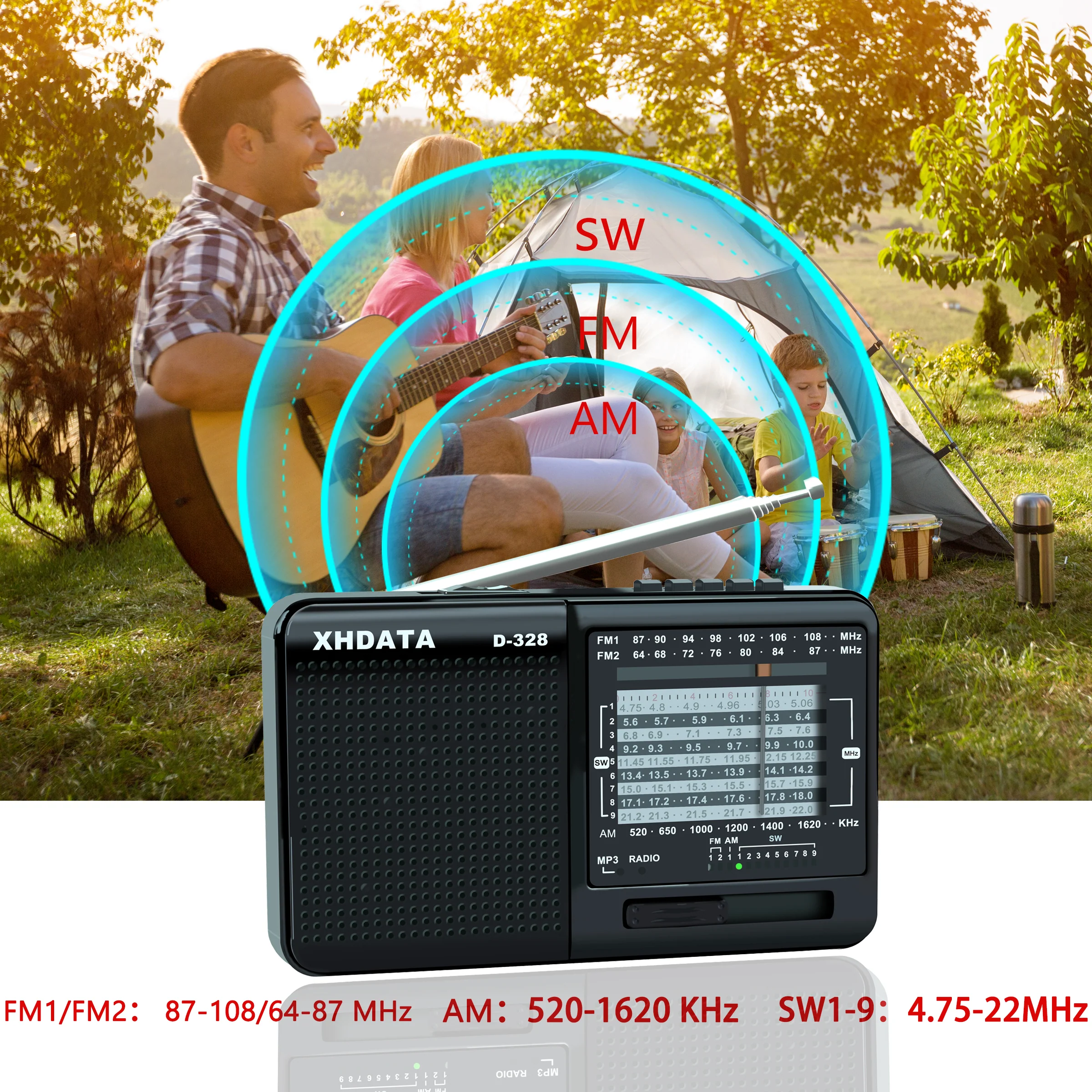 XHDATA D-328 Portable Radio | AM FM SW 12 Band DSP - Rechargeable Radio | MP3 Player, Bluetooth & Memory Card Supported - Image 17
