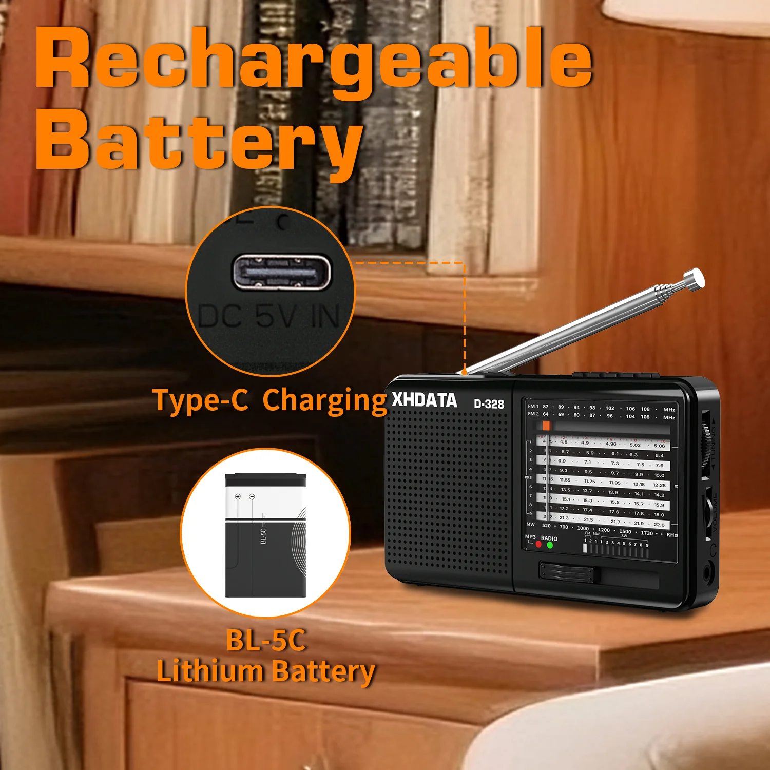 XHDATA D-328 Portable Radio | AM FM SW 12 Band DSP - Rechargeable Radio | MP3 Player, Bluetooth & Memory Card Supported - Image 21