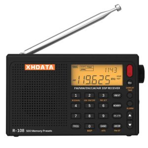 XHDATA R-108 Full Band Digital Radio – FM, SW, MW, LW, AIR BAND - Auto & Manual Scan, ATS, 500 Channel Memory, Alarm & Clock (Black Edition)