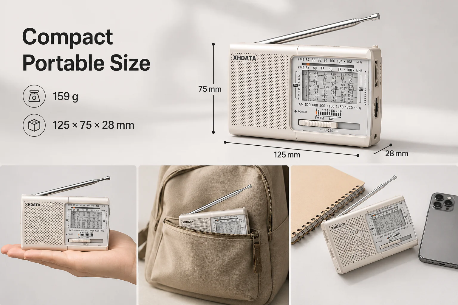 XHDATA D-219 Portable FM / AM / SW Radio – High Sensitivity Shortwave Receiver (New Version, White Colour) - Image 10