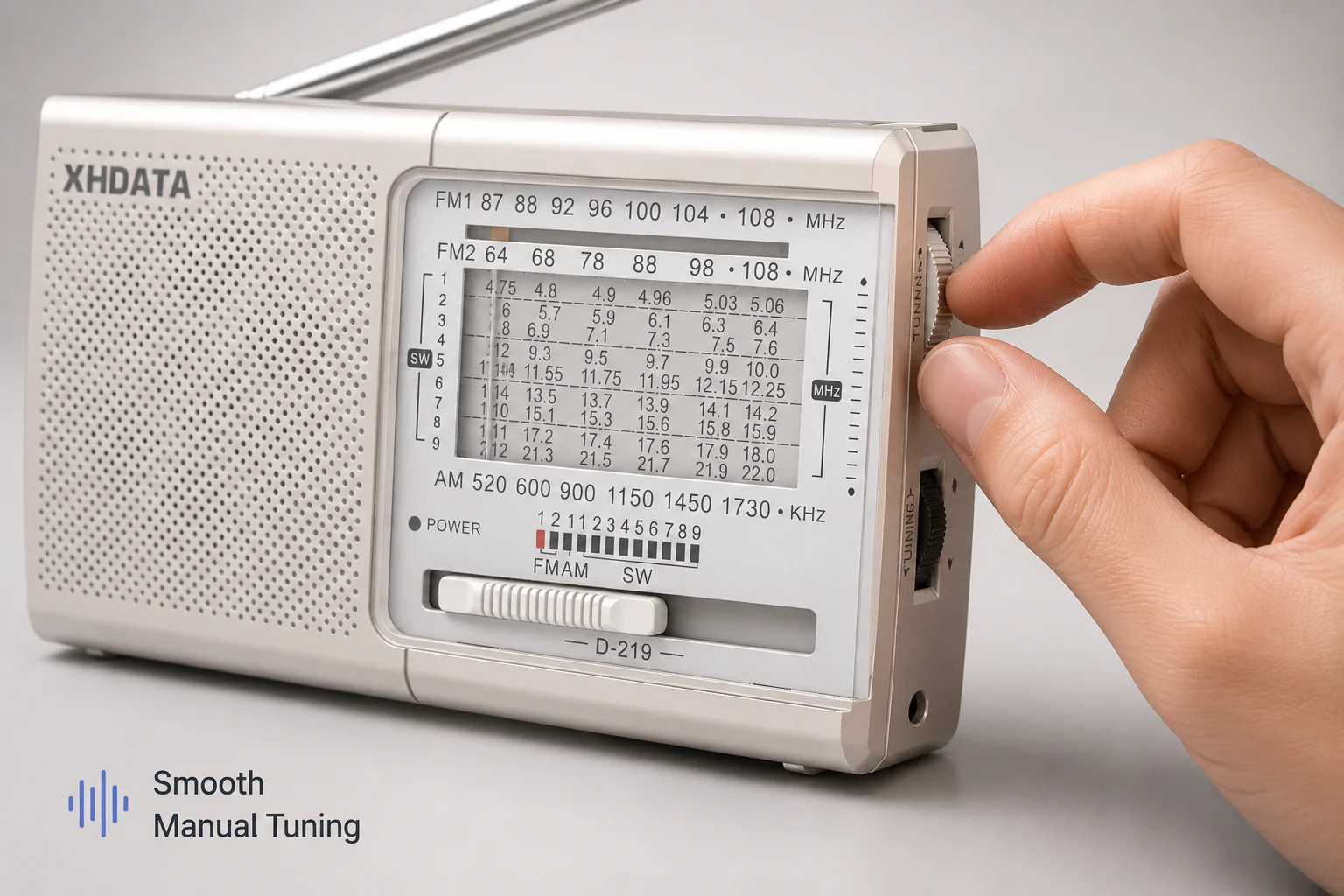 XHDATA D-219 Portable FM / AM / SW Radio – High Sensitivity Shortwave Receiver (New Version, White Colour) - Image 12