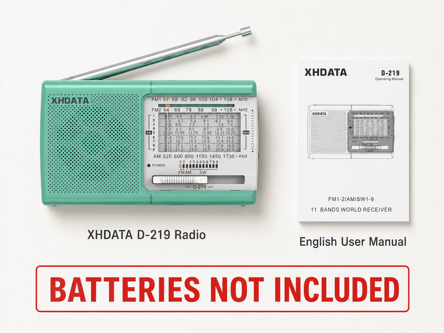 XHDATA D-219 Portable FM / AM / SW Radio – High Sensitivity Shortwave Receiver (New Version-1K, Green Colour) - Image 8