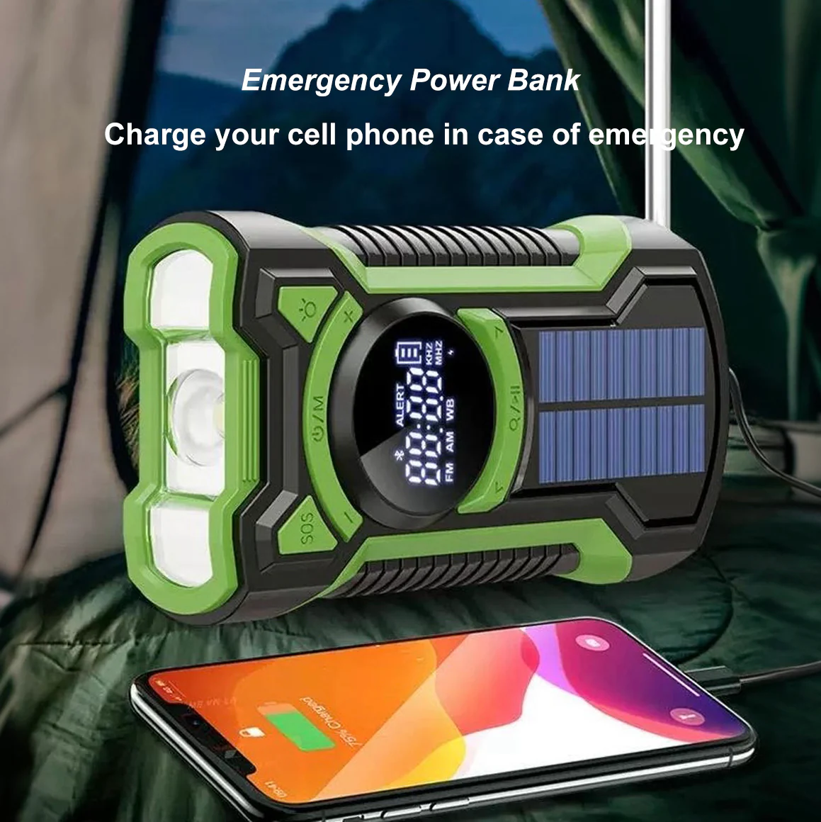 XHDATA DE16 FM/AM Hand Crank Solar Emergency Radio With Bluetooth & 5000mAh Power Bank - Image 2