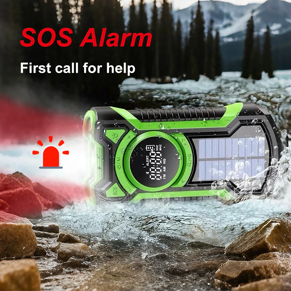 XHDATA DE16 FM/AM Hand Crank Solar Emergency Radio With Bluetooth & 5000mAh Power Bank - Image 6